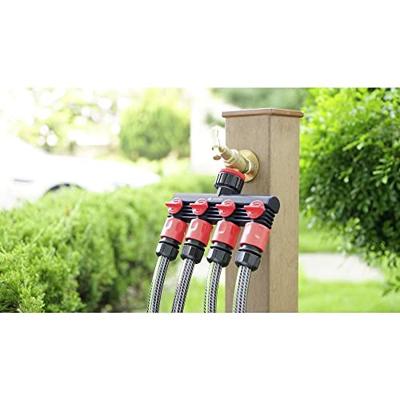 TOOLCRAFT 2302371 Kunststof 4-voudige splitser 26,44 mm (3/4) buitendraad, 33,25 mm (1) buitendraad Waterstop, Met reguleerventiel