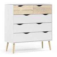 Ladekast Delta 5 lades - wit/eikenkleur - 100,9x98,6x39,5 cm - thumbnail