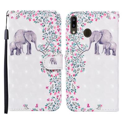 Voor Samsung Galaxy A40 gekleurd tekenpatroon horizontaal flip lederen hoesje met houder & kaartslots & portemonnee(Flower Elephant)