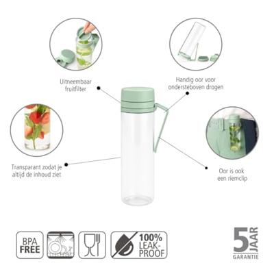 Brabantia Make & Take waterfles met zeef 0,5 liter jade green Brabantia Make & Take waterfles met zeef 0,5 liter jade green