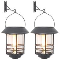 Wandlantaarns voor buiten 2 st solar flikkerende vlam warmwit - thumbnail