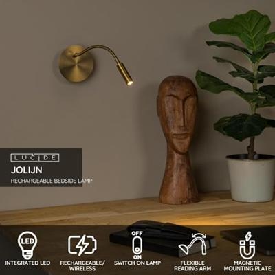 Lucide JOLIJN - Oplaadbare Bedlamp / Wandlamp - Accu/Batterij - Ø 11 cm - LED - 1x2W 3000K - Magnetisch - Mat Goud / Messing Lucide JOLIJN - Oplaadbare Bedlamp / Wandlamp - Accu/Batterij - Ø 11 cm - LED - 1x2W 3000K - Magnetisch - Mat Goud / Messing
