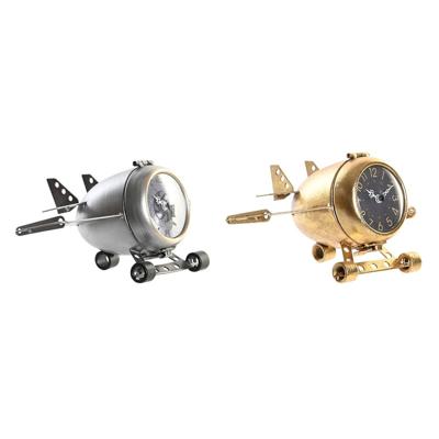 Tafelklok DKD Home Decor 23 x 16 x 13 cm Vliegtuig Kristal Zilverkleurig Gouden Ijzer (2 Stuks)