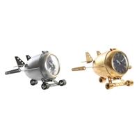 Tafelklok DKD Home Decor 23 x 16 x 13 cm Vliegtuig Kristal Zilverkleurig Gouden Ijzer (2 Stuks) - thumbnail