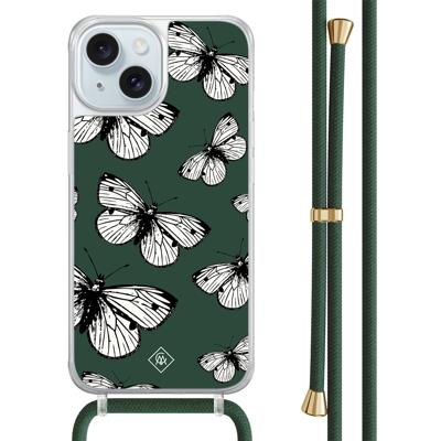iPhone 15 hoesje met groen koord - Vlinders iPhone 15 hoesje met groen koord - Vlinders