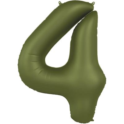 Folieballon Cijfer 4 Olijfgroen Mat (86cm)