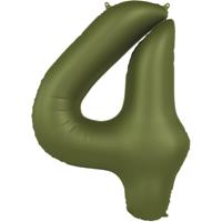 Folieballon Cijfer 4 Olijfgroen Mat (86cm) - thumbnail