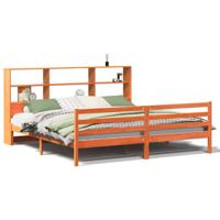 Bed met boekenkast zonder matras hout wasbruin 200x200 cm - thumbnail