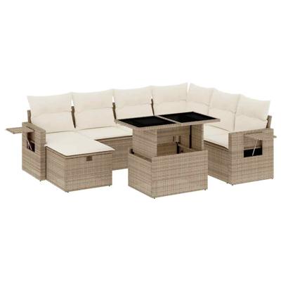 8-delige Loungeset met kussens poly rattan beige