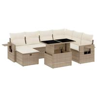 8-delige Loungeset met kussens poly rattan beige - thumbnail
