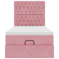 Ottoman bed met matrassen en LED's 100x200cm fluweel roze - thumbnail