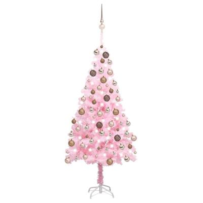 VidaXL Kunstkerstboom met verlichting en kerstballen 180 cm pvc roze