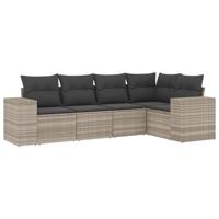 6-delige Loungeset met kussens poly rattan lichtgrijs - thumbnail