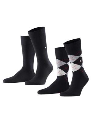 Burlington 2-paar mix Everyday heren sokken - Argyle - Biologisch katoenen sokken met ruit print - 46 - Zwart - 46 - 46 - 46 - 46 - 46 - 46