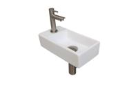 Fonteinset INK Versus 36x18x9cm Porselein Glans Wit Met Kraangat Links Brushed Nickel - thumbnail