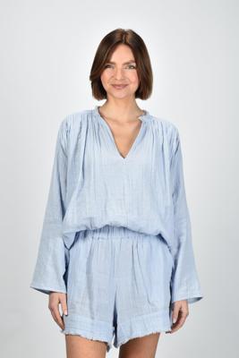 Sea Me Happy blouse Wrinkled Cotton light blue Sea Me Happy blouse Wrinkled Cotton light blue