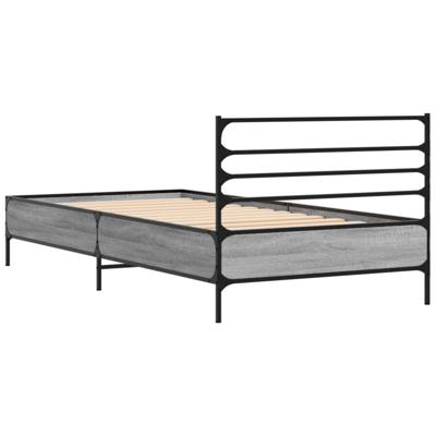 Bedframe bewerkt hout metaal grijs sonoma eiken 140x190 cm - thumbnail
