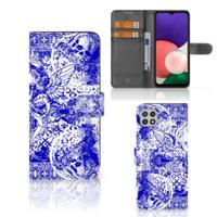 Telefoonhoesje met Naam Samsung Galaxy A22 5G Angel Skull Blauw - thumbnail
