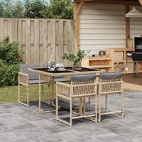 5-delige Tuinset met kussens poly rattan gemengd beige - thumbnail