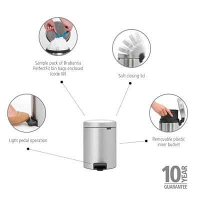 Brabantia pedaalemmer newlcon 5 liter metallic grey Brabantia pedaalemmer newlcon 5 liter metallic grey