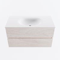 MONDIAZ VICA 90cm badmeubel onderkast Underlayment 2 lades. Wastafel MOON midden zonder kraangat, kleur Talc. - thumbnail