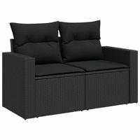 5-delige Loungeset met kussens poly rattan zwart - thumbnail