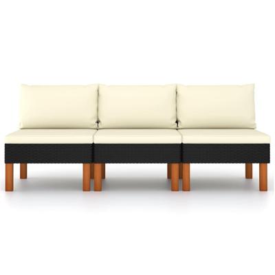 Middenbanken 3 st poly rattan en massief eucalyptushout