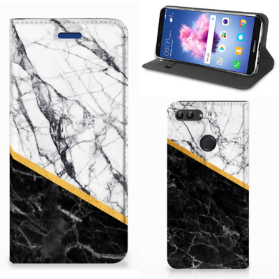 Huawei P Smart Standcase Marmer Wit Zwart - Origineel Cadeau Man