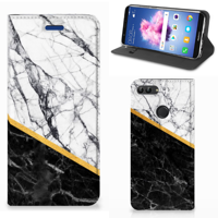 Huawei P Smart Standcase Marmer Wit Zwart - Origineel Cadeau Man - thumbnail