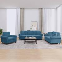 3-delige Loungeset met kussens fluweel blauw - thumbnail
