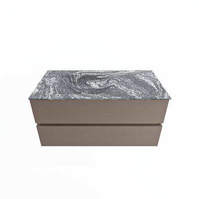 MONDIAZ VICA-DLUX 100cm badmeubel onderkast Smoke 2 lades. Inbouw wastafel CLOUD links 1 kraangat, kleur Lava.