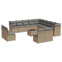 14-delige Loungeset met kussens poly rattan beige - thumbnail