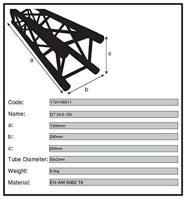 Duratruss DT 34/2 150 cm 1.5 meter Duratruss DT 34/2 150 cm 1.5 meter