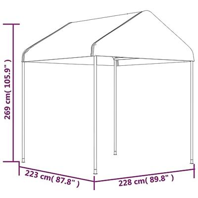Prieel met dak 2,28x2,23x2,69 m polyetheen wit - thumbnail