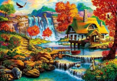 Country House by the Water Fall Puzzel 1000 Stukjes