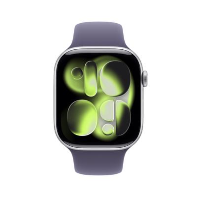 Apple Watch Series 11 GPS + Cellular - 46 mm - Zilveren aluminium kast - Paarse mist sportband - M/L