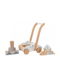 Label Label Wood houten Loopwagen met educatieve blokken blauw - thumbnail