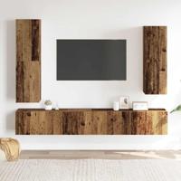 4-delig Tv-meubelset wandmontage bewerkt hout oud houtkleurig - thumbnail