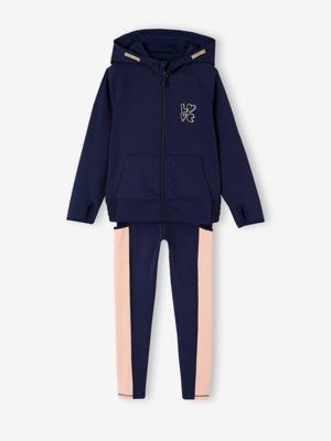 Sportset voor meisjes met hoodie en legging van technisch materiaal marineblauw