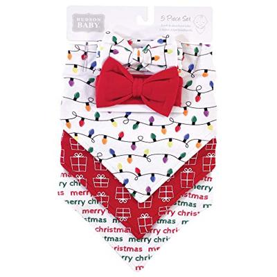 Hudson Baby Unisex Cotton Bib and Headband Set, Christmas Lights, One Size