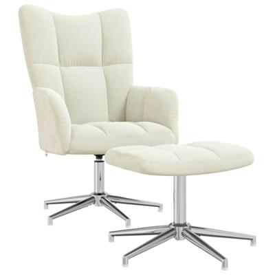 Relaxstoel met voetenbank fluweel crmewit