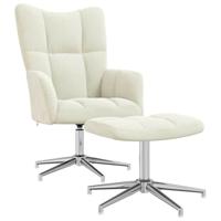 Relaxstoel met voetenbank fluweel crmewit - thumbnail