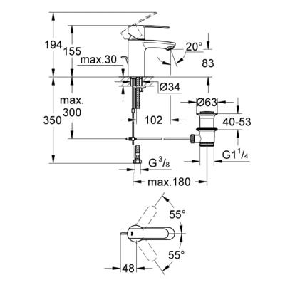 Wastafelkraan Grohe Wave Cosmopolitan S-size met Waste Chroom