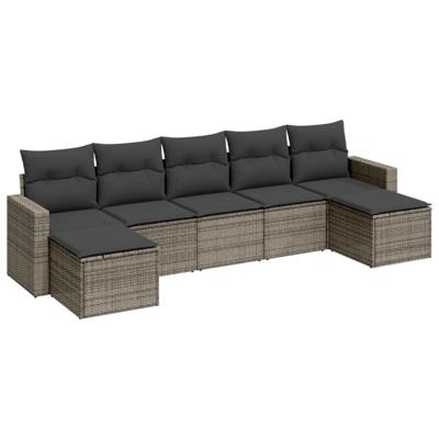 7-delige Loungeset met kussens poly rattan grijs