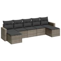 7-delige Loungeset met kussens poly rattan grijs - thumbnail