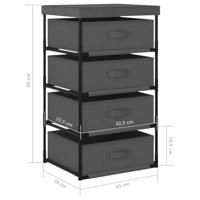 Opbergrek met 4 stoffen manden staal grijs - thumbnail