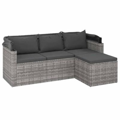 Tuinbank 3-zits met dak en voetenbank poly rattan grijs Tuinbank 3-zits met dak en voetenbank poly rattan grijs