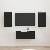 Tv-meubelset Wandgemonteerd 2 pcs Zwart Bewerkt hout - thumbnail