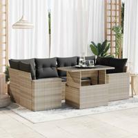 7-delige Loungeset met kussens poly rattan lichtgrijs - thumbnail