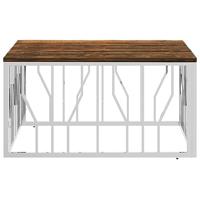 Salontafel roestvrij staal en massief gerecycled hout zilver - thumbnail